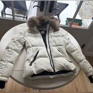 SAM White Puffer Jacket with Fur Hood